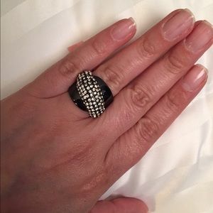 Gunmetal stainless steel & Crystal ring